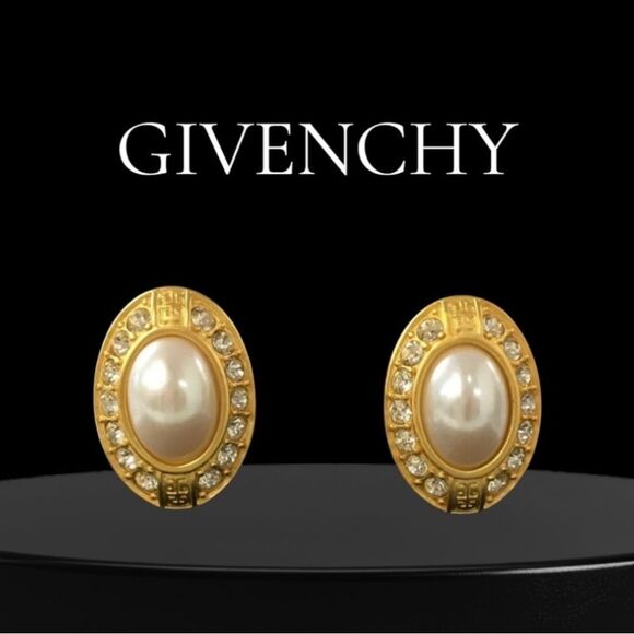 Givenchy Gold and White Crystal Earrings - Picture 1 of 8